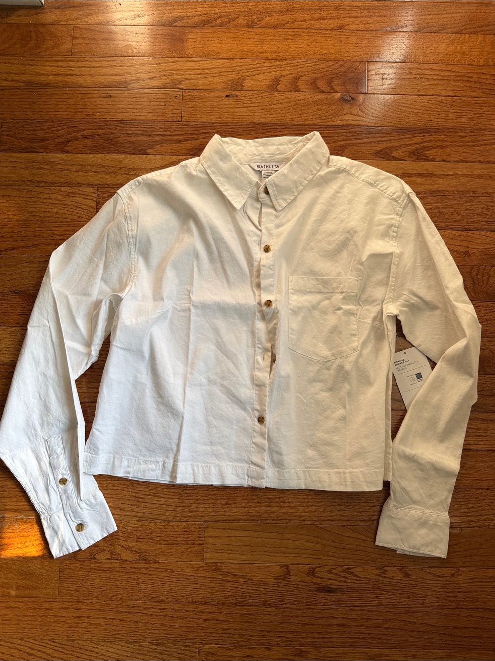 Athleta White Long Sleeve Button-Front Shirt